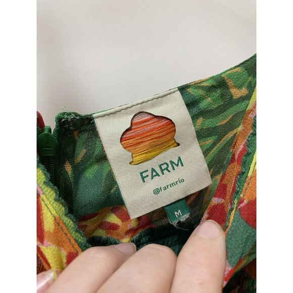 Farm Rio Pineapple Galore Dress Womens Medium Green Maxi Smocked Boho Ruffle Tie - Picture 3 of 5